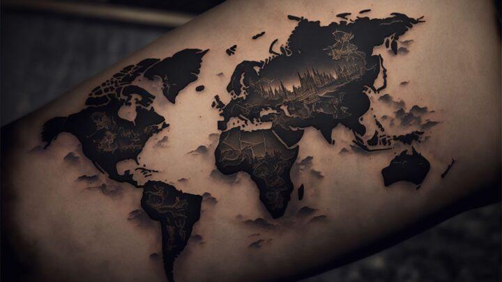 Ein Tattoo ein er Weltkarte