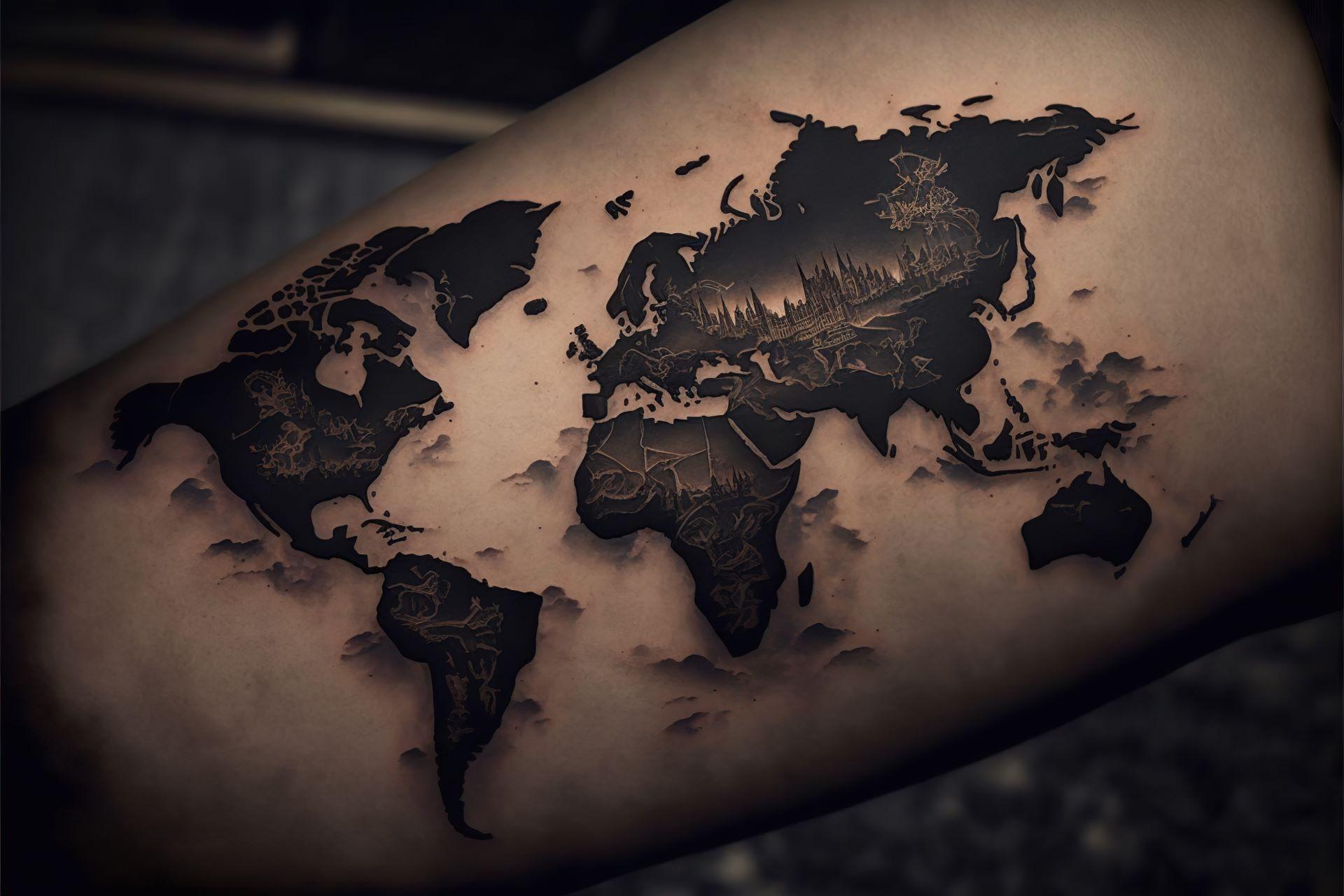 Ein Tattoo ein er Weltkarte