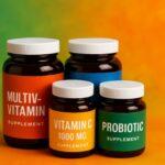 Gestaltete Supplementflaschen mit farbigen Produktetiketten